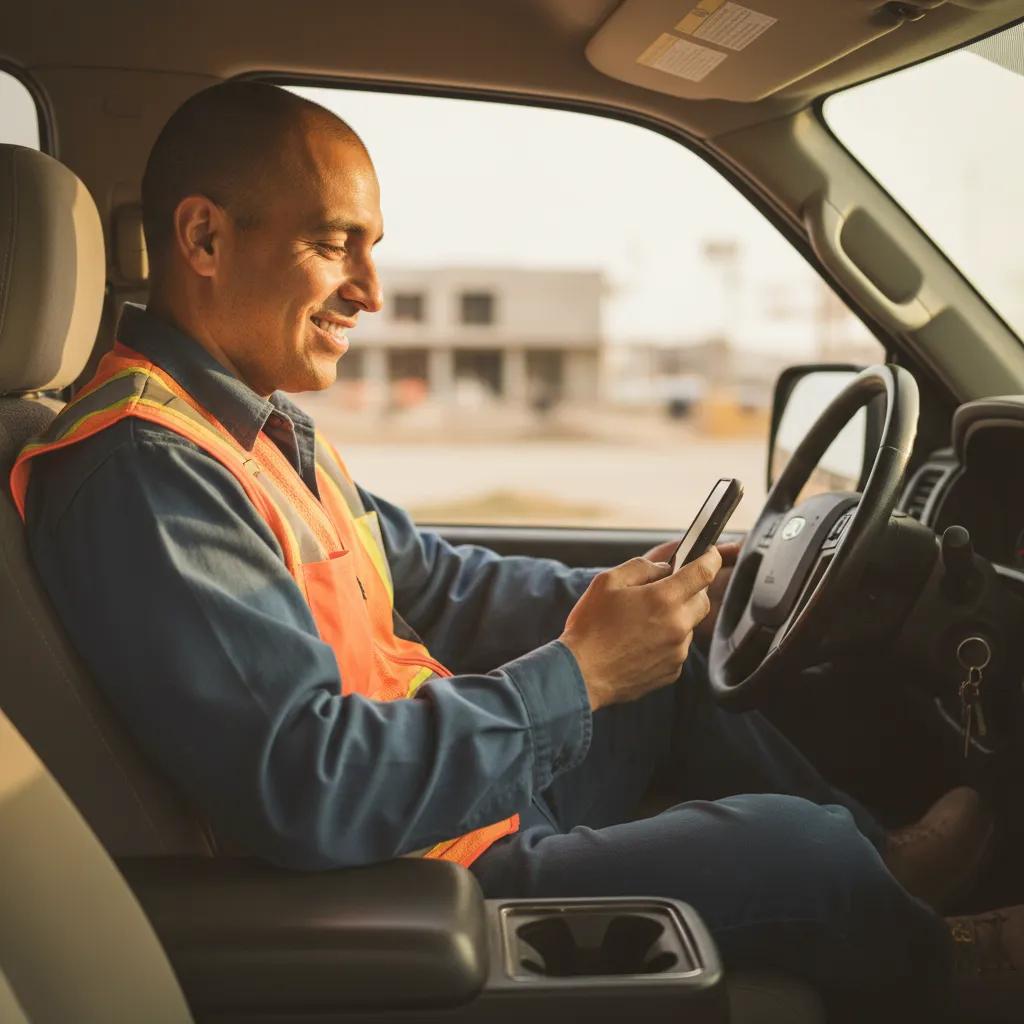 Employee completing respirator medical clearance online on smartphone during break