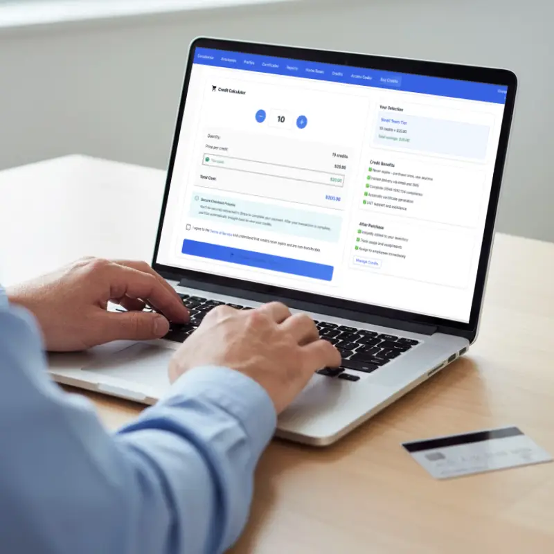 Safety manager purchasing employee respirator evaluation credits on RespiratorTest.com platform